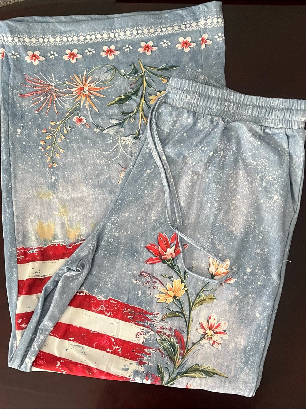 Kids Blue Floral & Flag Print Lounge Pants